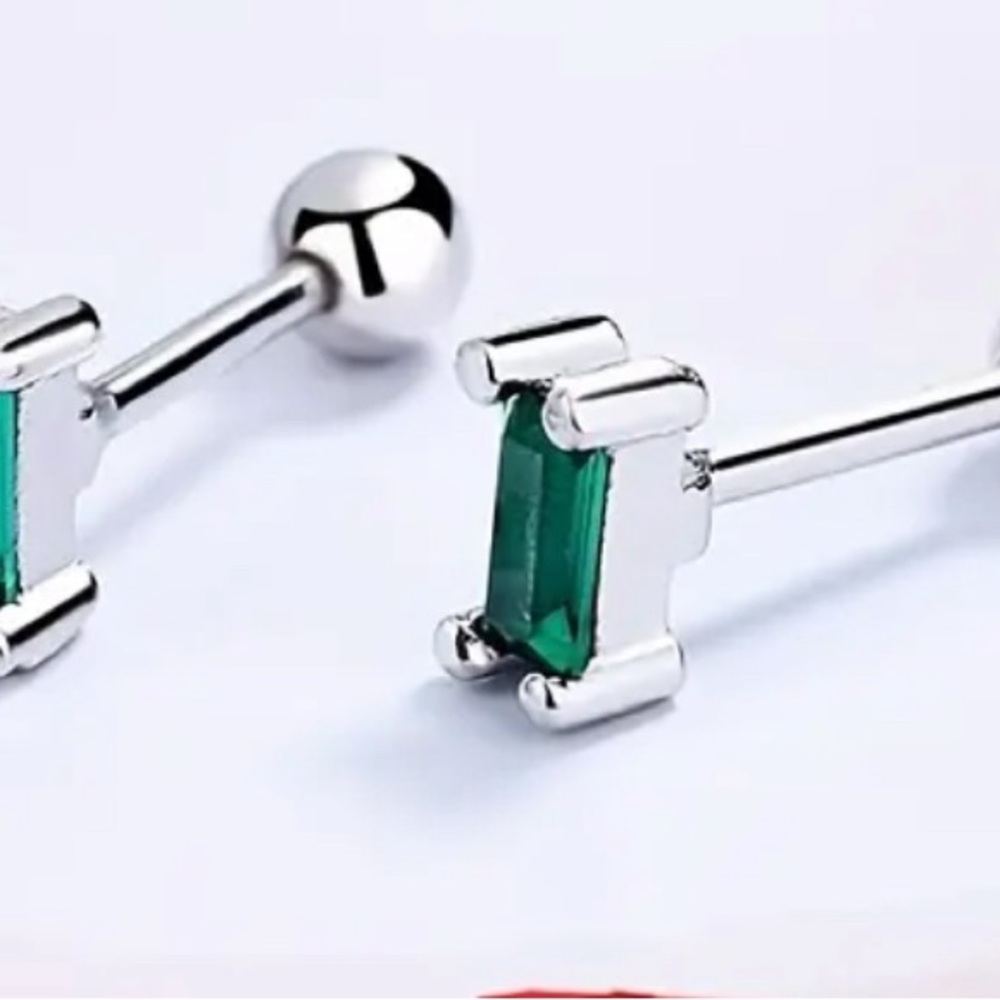 Elegant Silver and Green Stud Earrings